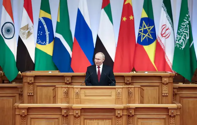 On July 11, 2024, Russian President Vladimir Putin addressed the BRICS Parliamentary Forum in Saint Petersburg, Russia.